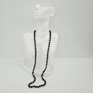 Smoke Tea Quartz Crystal Beaded Long Necklace 30"